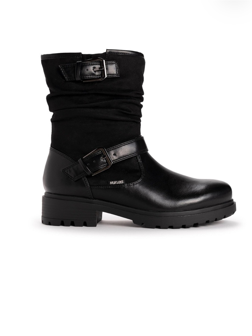 Muk Luks Boots Women's 8 Wide Black Slouchy Mid-Calf Buckle Cool Chic